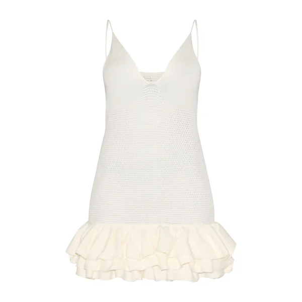 Crème Robe Mini À Bretelles En Maille Avec Ourlet À Volants Petite
