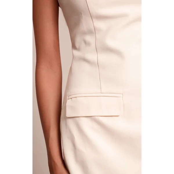Crème Robe Moulante Sans Manches Tissée À Col Montant
