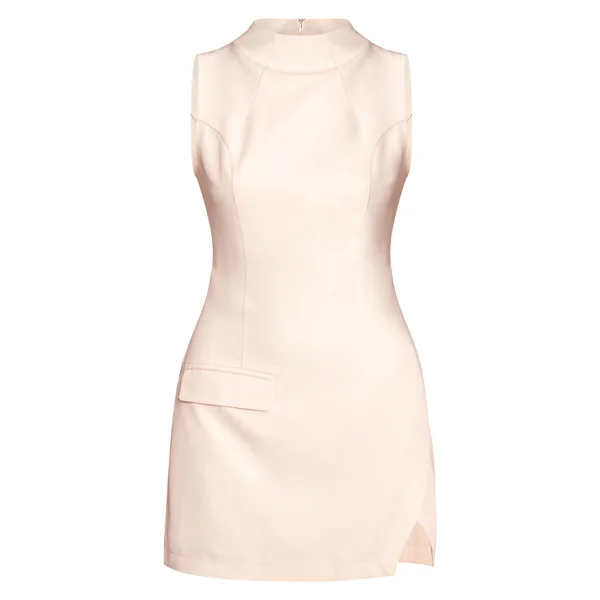 Crème Robe Moulante Sans Manches Tissée À Col Montant