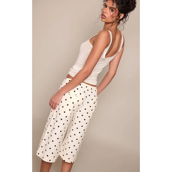 Crème Short Bermuda Tailleur En Lin À Pois