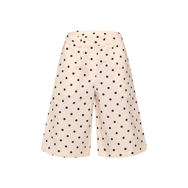 Crème Short Bermuda Tailleur En Lin À Pois