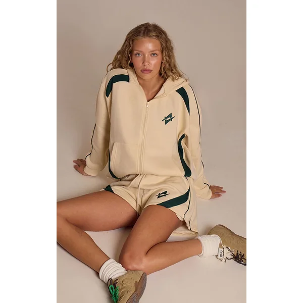 Crème Short De Sport Brodé Graphique À Empiècements Contrastés