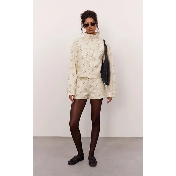 Crème Short En Jean À Pois