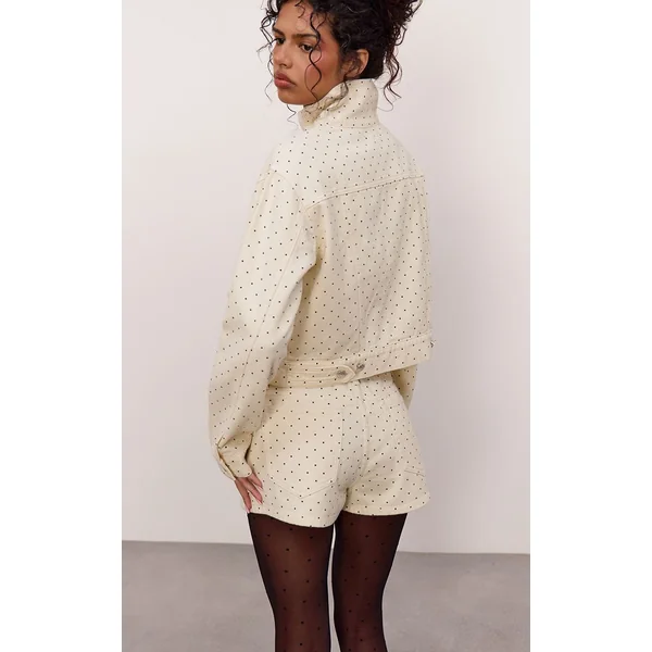Crème Short En Jean À Pois