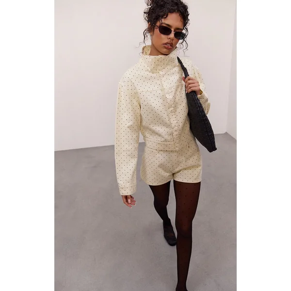 Crème Short En Jean À Pois