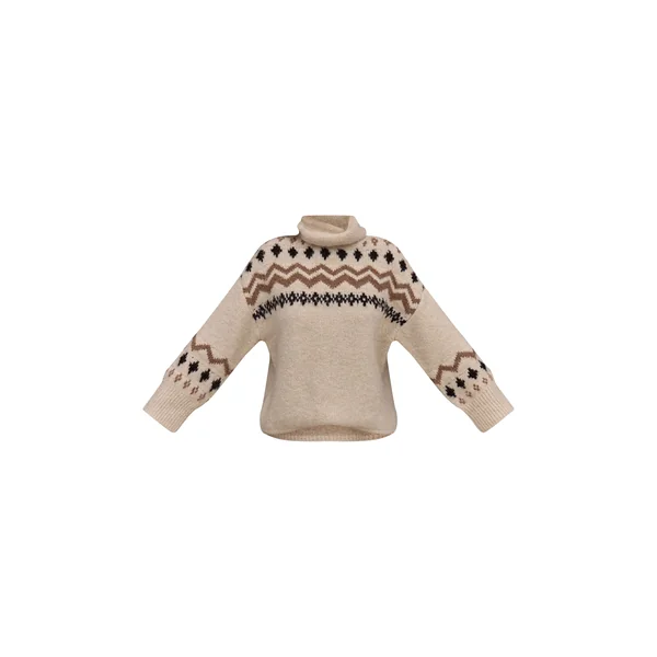 Crème Synthétiquell Col Montant Motif Jacquard