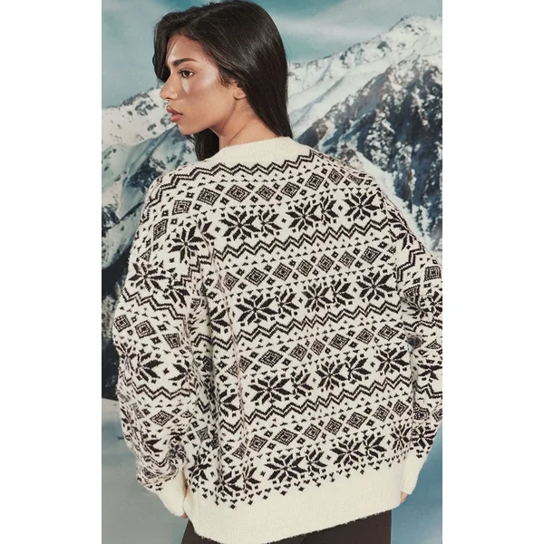 Crème Synthétiquell Col V À Motif Jacquard