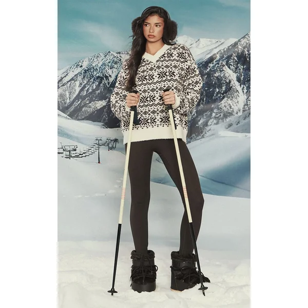 Crème Synthétiquell Col V À Motif Jacquard