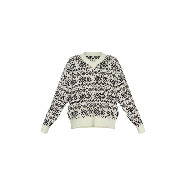 Crème Synthétiquell Col V À Motif Jacquard