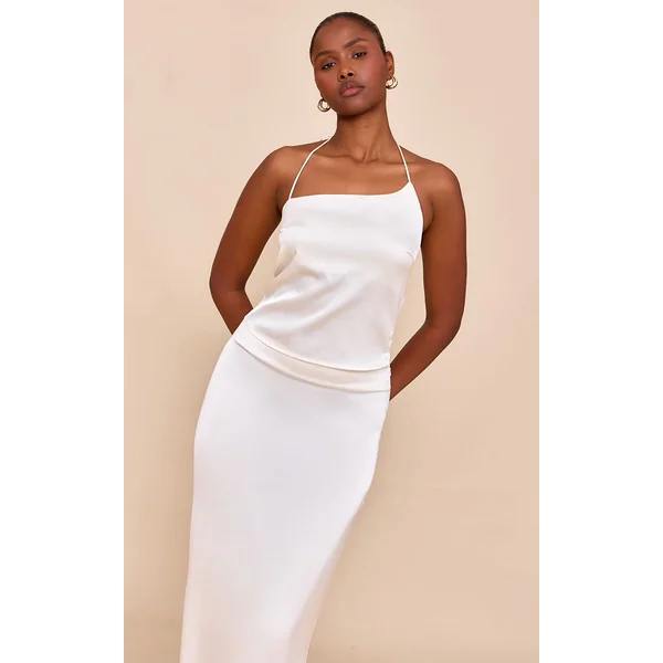 Crème Top Court Dos Nu En Satin