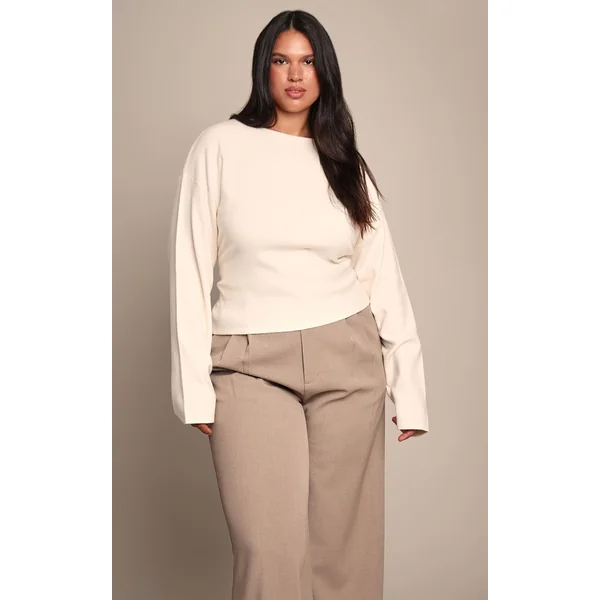 Crème T-shirt Grande Taille À Manches Longues Resserrées Et Manches Cocoon