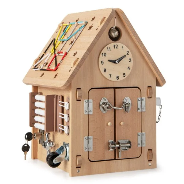 Cube d'Activité en Bois avec Espace de Rangement Intérieur Maison de Jouet Educative avec Coins Ronds pour Enfants de 3 Ans+