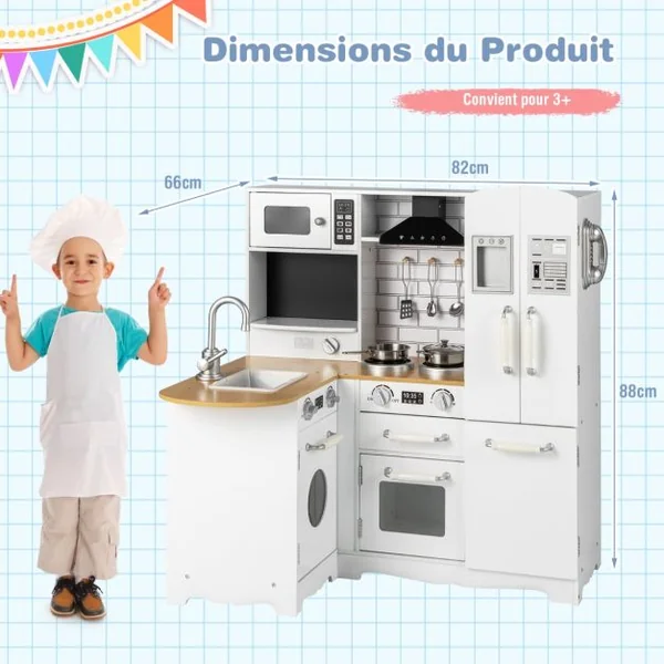 Cuisine d’Angle Enfants avec Ustensiles de Cuisine Téléphone Simulé Machine à Laver Réfrigérateur