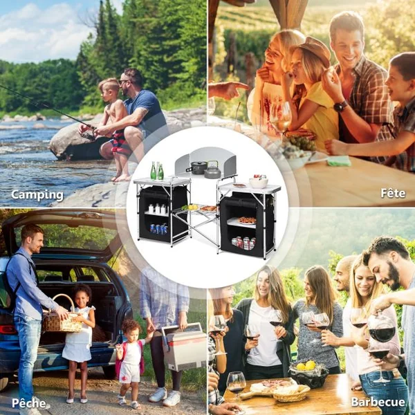 Cuisine de Camping avec Etagère de Rangement Cuisine d’Extérieur Idéal pour Soirée Pique-nique Festival