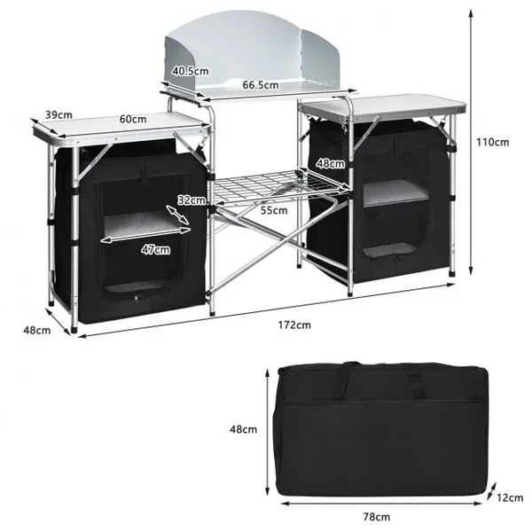 Cuisine de Camping avec Etagère de Rangement Cuisine d’Extérieur Idéal pour Soirée Pique-nique Festival