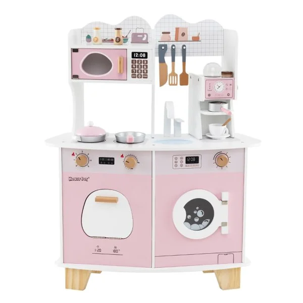 Cuisine de Jeu avec Cafetière Micro-ondes Four Machine à Laver Accessoires de Cuisine et Évier pour 3 Ans+ Rose