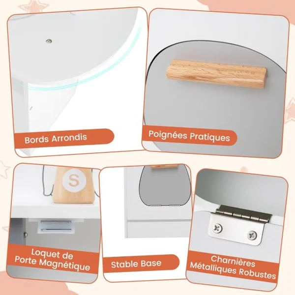 Cuisine de Jeu d'Angle en Bois avec Lumières et Sons Machine à Café Micro-Ondes Four Machine à Laver pour 3+ ans Marron/Rose/Blanc