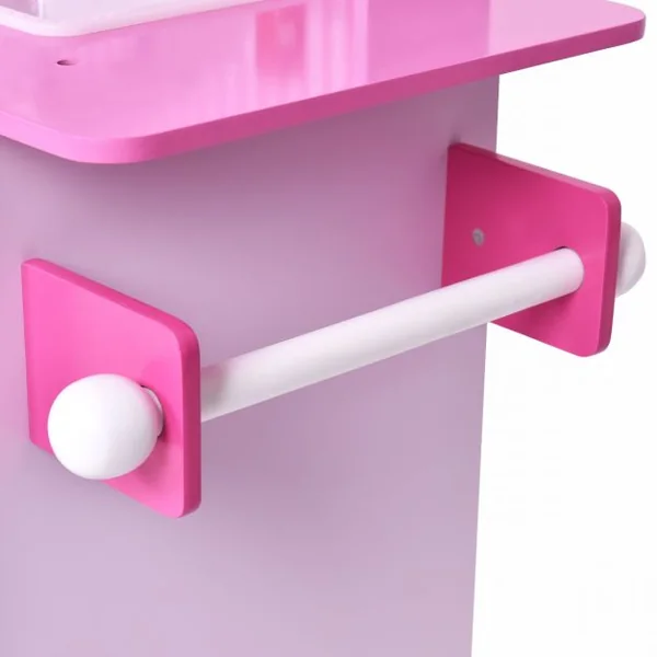 Cuisine de Jeu pour Enfants avec Accessoires Jeu de Cuisine avec Évier Robinet Micro-ondes, en MDF 98x31x102cm, Rose