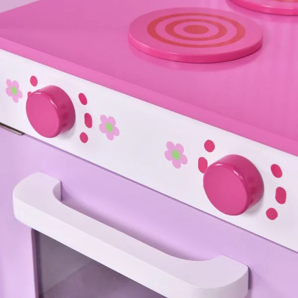 Cuisine de Jeu pour Enfants avec Accessoires Jeu de Cuisine avec Évier Robinet Micro-ondes, en MDF 98x31x102cm, Rose