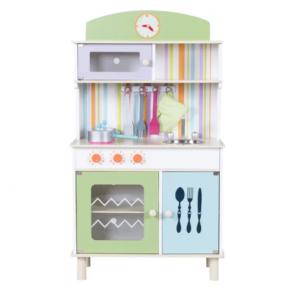 Cuisine en Bois pour Enfant 3+ ans Jeu de Cuisine enfants en pin Jeu Éducatif avec accessoires, vert, 60*30*103.5 cm