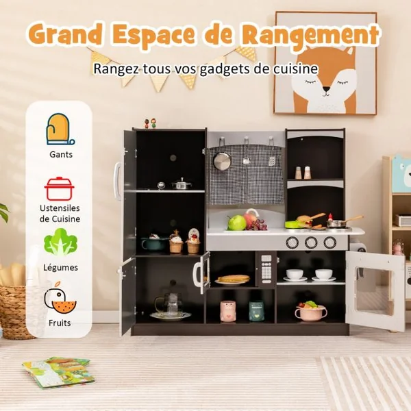 Cuisine Enfant en Sapin Non Toxique avec Réfrigérateur à 2 Niveaux Évier, Four, pour Enfant de 3+ Ans 97 x30 x 95 CM