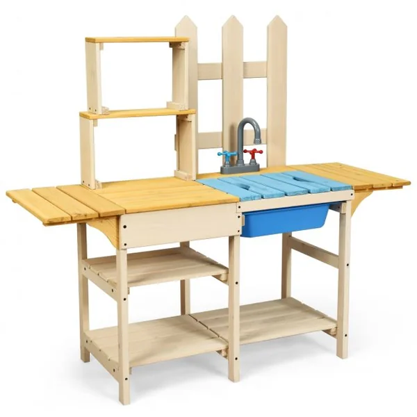 Cuisine Enfant Extérieure avec Robinet Stimulé Etagères Panneau Amovible