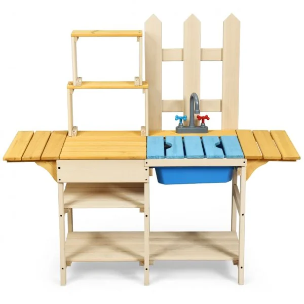 Cuisine Enfant Extérieure avec Robinet Stimulé Etagères Panneau Amovible