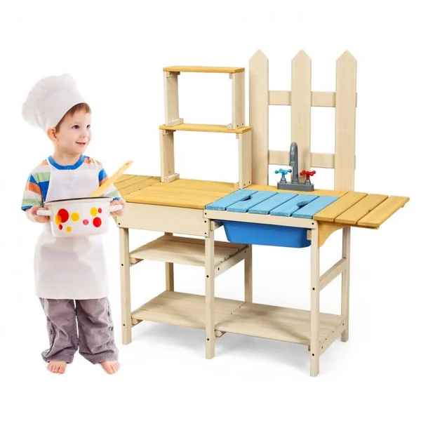 Cuisine Enfant Extérieure avec Robinet Stimulé Etagères Panneau Amovible