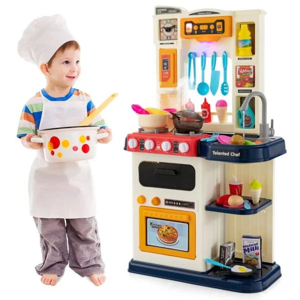 Cuisine Enfants 38 Accessoires Jouet Dînette Lumières et Sons Réalistes Cadeaux de Noël / d'Anniversaire 3 Ans+ Bleu