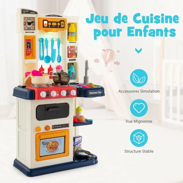 Cuisine Enfants 38 Accessoires Jouet Dînette Lumières et Sons Réalistes Cadeaux de Noël / d'Anniversaire 3 Ans+ Bleu