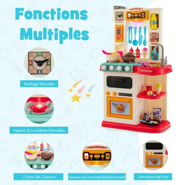 Cuisine Enfants 38 Accessoires Jouet Dînette Lumières et Sons Réalistes Cadeaux de Noël / d'Anniversaire 3 Ans+ Rose