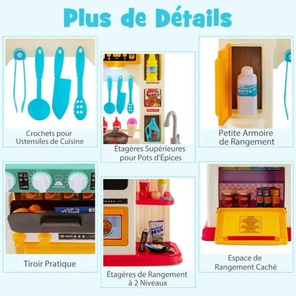 Cuisine Enfants 38 Accessoires Jouet Dînette Lumières et Sons Réalistes Cadeaux de Noël / d'Anniversaire 3 Ans+ Rose