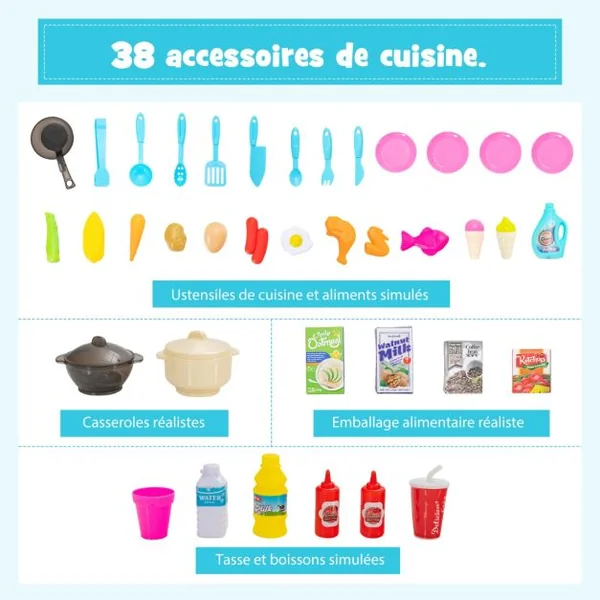 Cuisine Enfants 38 Accessoires Jouet Dînette Lumières et Sons Réalistes Cadeaux de Noël / d'Anniversaire 3 Ans+ Rose