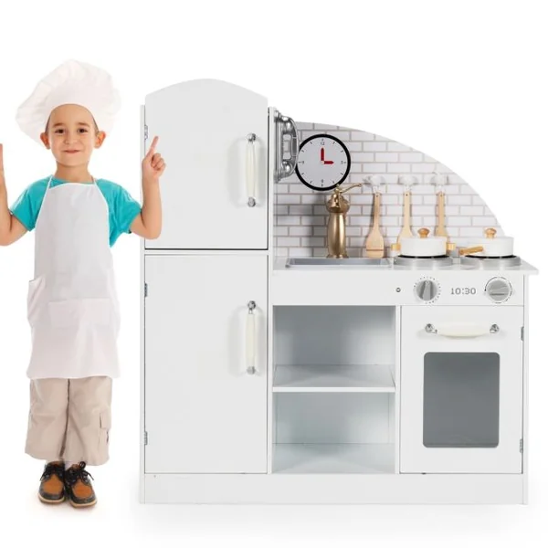 Cuisine Enfants avec Robinet Rotatif & Horloge Téléphone & Micro-ondes Sons d'eau Simulés & Accessoires Riches Jeu de Cuisine pour 3 -7 Ans