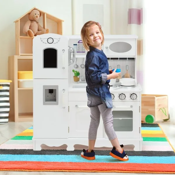 Cuisine Enfants avec Téléphone & Tableau Noir Cuisiniere Enfants avec Lumière & Effet Sonore pour Enfants de 3 Ans+