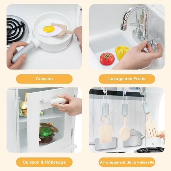 Cuisine Enfants avec Téléphone & Tableau Noir Cuisiniere Enfants avec Lumière & Effet Sonore pour Enfants de 3 Ans+