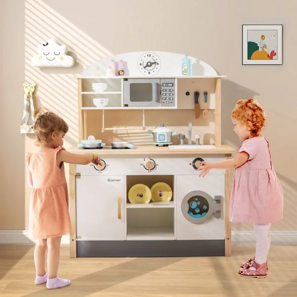 Cuisine Enfants en Bois avec 17 Accessoires pour Enfants de 3 Ans+