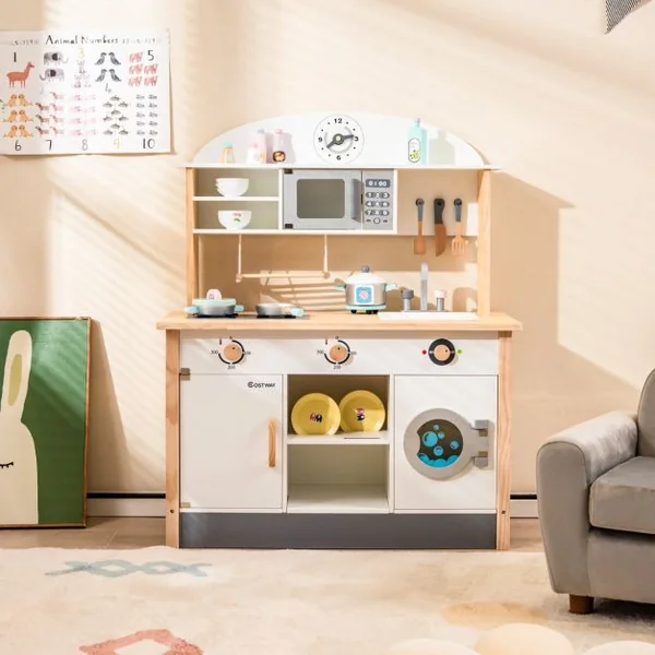 Cuisine Enfants en Bois avec 17 Accessoires pour Enfants de 3 Ans+