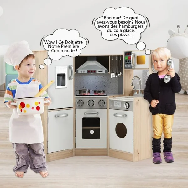 Cuisine Enfants en Bois XXL Angle 105 x 49 x 85 cm ( L x l x H ) Cuisine Complet avec Four Lave Linge 3 An+