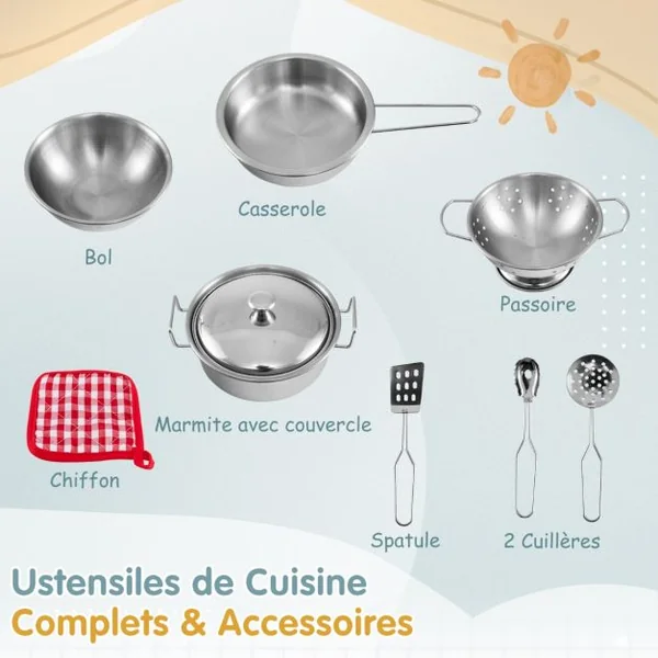 Cuisine Extérieure pour Enfants avec Jardinière Robinet Rotatif et Evier Amovible 2 Tableaux Noirs Accessoires de Batterie pour 3+ Ans Bleu