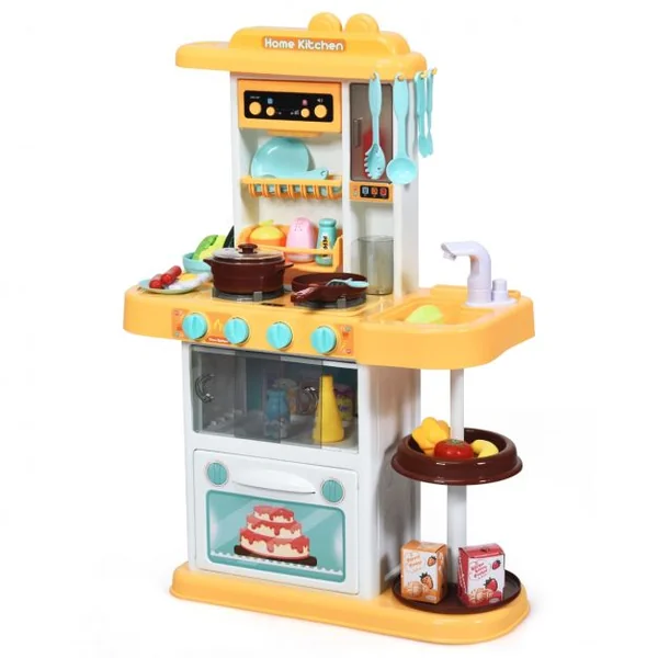 Cuisine pour Enfant avec 38 Accessoires de Jouets Lumières Boîte à Musique Jaune