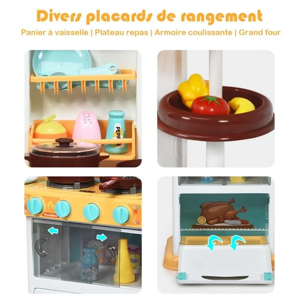Cuisine pour Enfant avec 38 Accessoires de Jouets Lumières Boîte à Musique Jaune