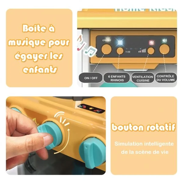 Cuisine pour Enfant avec 38 Accessoires de Jouets Lumières Boîte à Musique Jaune