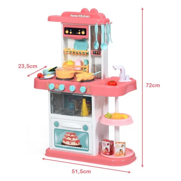 Cuisine pour Enfant avec 38 Accessoires de Jouets Lumières Boîte à Musique Rose