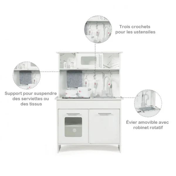 Cuisine pour Enfant Cuisine Jouet pour Enfants avec Accessoires et Lumières et Sons Réels en Mdf 83x32x80cm Blanc