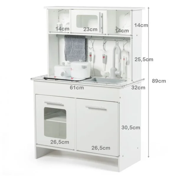 Cuisine pour Enfant Cuisine Jouet pour Enfants avec Accessoires et Lumières et Sons Réels en Mdf 83x32x80cm Blanc