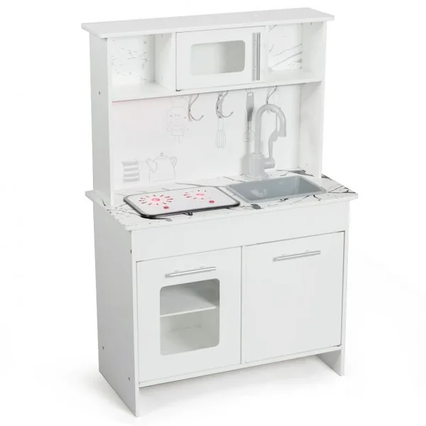 Cuisine pour Enfant Cuisine Jouet pour Enfants avec Accessoires et Lumières et Sons Réels en Mdf 83x32x80cm Blanc