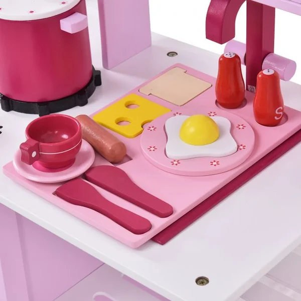 Cuisine pour Enfant en Bois Cuisine de Jouets Cuisine de Jeux Cuisine Éducatif Jeux de Rôle avec accessoires rose