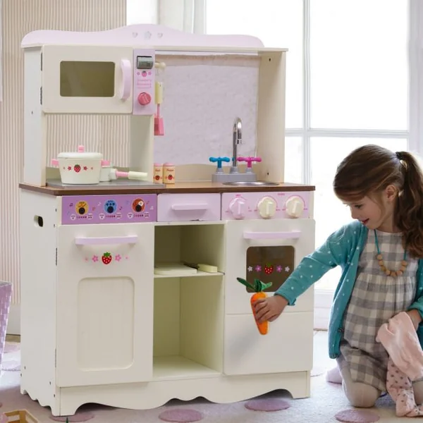 Cuisine pour Enfant en Bois Cuisine de Jouets Cuisine de Jeux Cuisine Éducatif Jeux de Rôle Blanc laiteux