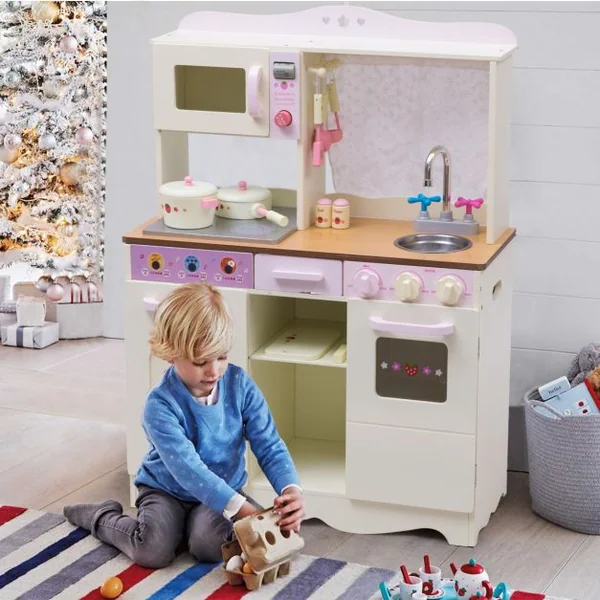 Cuisine pour Enfant en Bois Cuisine de Jouets Cuisine de Jeux Cuisine Éducatif Jeux de Rôle Blanc laiteux